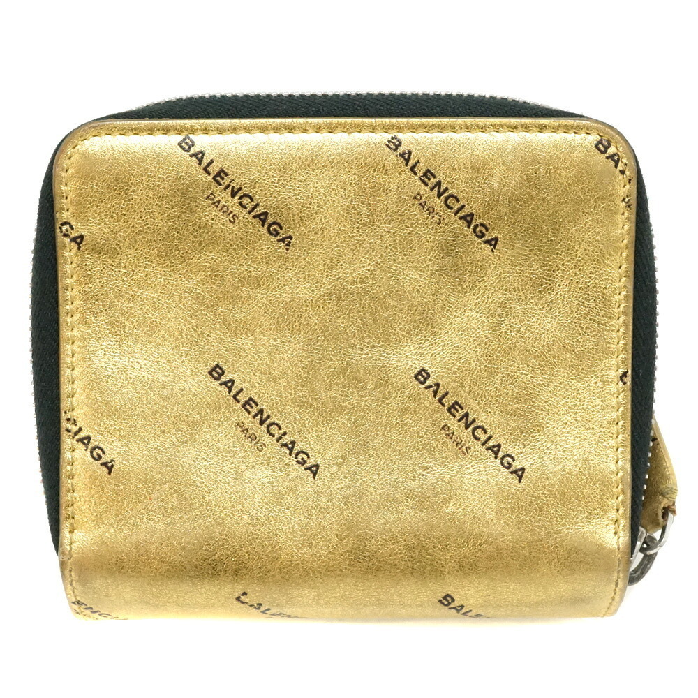 BALENCIAGA Zip Around Bifold Leather Wallet Logo